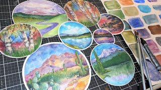 Mini Round Landscapes with Schminkes Super Granulating Watercolors [upl. by Marlette]