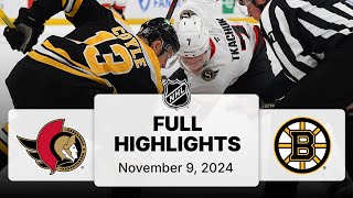 NHL Highlights  Senators vs Bruins  November 9 2024 [upl. by Ahsilak]