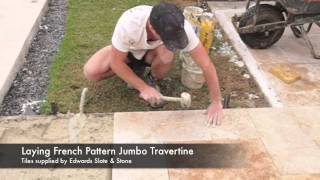 How to Lay Travertine Pavers French Pattern [upl. by Arihat938]