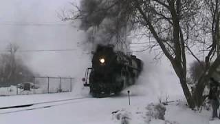 Pere Marquette 1225 leaving Owosso in snow [upl. by Attikin227]