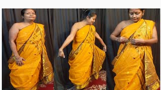 NO BLOUSE ONLLY SAREE DRAPINGvillage style saree wearingadhibasi sareedrapping sareewearing [upl. by Wil]