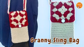 Crochet Granny Sling Bag Easy Crochet Phone Bag Tutorial For Beginners Crochet PouchHopeful Turns [upl. by Yellehs661]