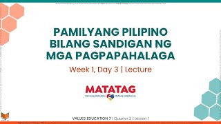 Values Education 7  Q2W1D3  Pamilyang Pilipino Bilang Sandigan ng mga Pagpapahalaga Lecture [upl. by Nosreve]