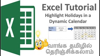 Highlight Holidays and Meetings in Your Dynamic Calendar  Excel TutorialTamil  Naalum Pagirvom [upl. by Philcox]