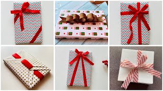 6 Easy Ways to Wrap a Ribbon on a Christmas Gift Box  How to Wrap a Gift with Ribbon Easy giftwrap [upl. by Zetta993]