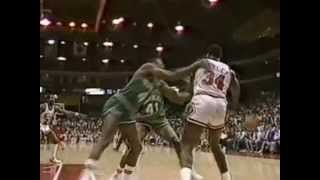 Charles Oakley Swings Al Wood Off the Court [upl. by Tindall349]