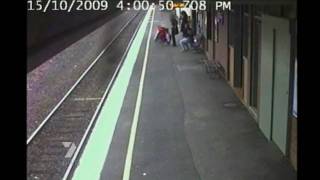 Baby in Pram narrowly missed by Train [upl. by Ellak680]