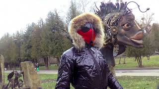 BLACK GLOSSY WARM SKI SUIT SOLID WINTER SUIT WITH HOOD AND MASK WITH RESPIRATOR AND GLASSES [upl. by Aniras]