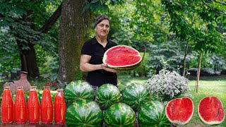 Village woman making jam and juice from Harvested Watermelon  1 Hour Of The Best Recipes [upl. by Nosrettap]