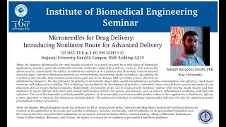 Institute of Biomedical Engineering Seminar Series Microneedles for Drug Delivery [upl. by Janice912]