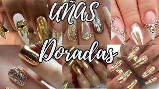 UÑAS DORADAS 2023 DISEÑOS HERMOSOS DE UÑAS ACRÍLICAS DORADASshort uñasacrilicas nails uñas [upl. by Ardnal]