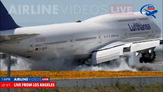 Lufthansa Boeing 7478is Dramatic Touch and Go at LAX  Airline Videos Live Capture [upl. by Eutnoj]