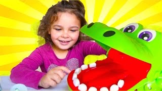 Kids Fun Crocodile Dentist Toy Dare and win a Disney Surprise or Shopkins [upl. by Yerahcaz]