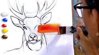 How to Paint Surrealism in Acrylics  Deer with Forest Head Timelapse  JMLisondra [upl. by Aihsekal]