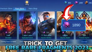 GET FREE RARE FRAGMENTS USING THESE TRICKS IN MOBILE LEGENDS 2023  MLBB RARE FRAGMENTS [upl. by Paynter]