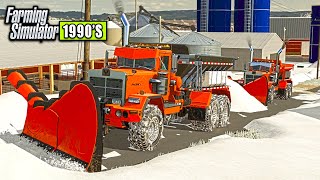 GIANT SNOWPLOWING CREW CLEARS THE FARMYARD 1990S FARMING  FARMING SIMULATOR [upl. by Courtenay]