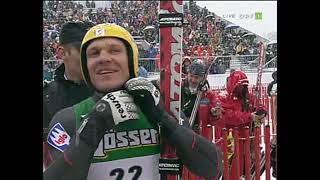 Hermann Maier Comeback 2003 Kitzbühel SuperG  Hermann zeigt Emotionen  Rennen ab Läufer 20 [upl. by Ahsatsan]