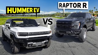 Hummer EV drag races Ford Raptor R on Unprepped Tarmac [upl. by Maynard]