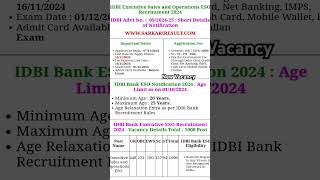 IDBI Executive Sales And Operation ESO Recruitment 2024 [upl. by Arannahs974]