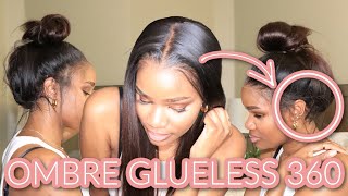 GLUELESS 360 LACE WIG  OMBRE DARK BROWN SILK PRESS  SUMMER READY  TWINGODESSES FEAT WOWAFRICAN [upl. by Kcyrred294]