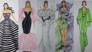 Fashion design illustration collection  beautiful dress designs  fashion drawing  dress design [upl. by Atilal]