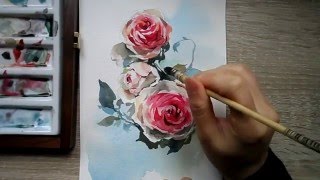 Watercolor red rose demonstration [upl. by Linetta475]