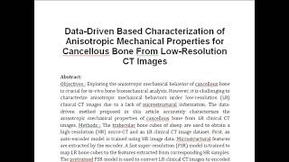 Data Driven Based Characterization of Anisotropic Mechanical Properties for Cancellous Bone From Low [upl. by Burns]