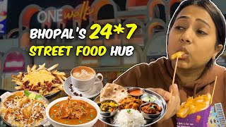 Bhopal 247 STREET FOOD Hub  Veg Thali Cheesy Fries Biryani amp more ONE WALK Food Street [upl. by Llenrahc]