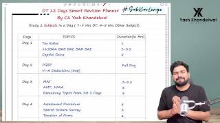 DT 12 Days Revision Planner amp Smart Revision Schedule Target 70 in CAFinal DT Yash Khandelwal [upl. by Llerrat555]