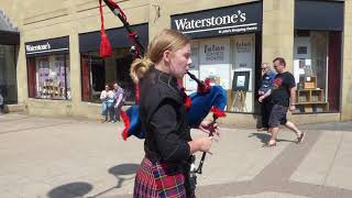 Female Bagpiper Busking St John Street Perth Perthshire Scotland [upl. by Babbette622]