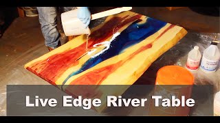 Deep Pour Epoxy Resin River Table Pour Translucent Blue Live Edge Cedar Slab Table [upl. by Hadeehuat111]