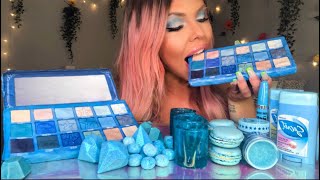 ASMR EDIBLE JEFFREE STAR BLUE BLOOD PALETTE FAKE CANDY MAKE UP DIAMONDS SHOT GLASS MUKBANG 먹방 [upl. by Anitserp]