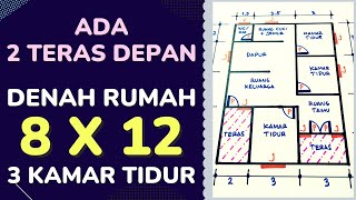 Denah Rumah Minimalis 3 Kamar Tidur Ukuran 8x12 Dengan 2 Teras [upl. by Notseh]