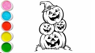 Halloween Pumpkins Drawing for kids Painting amp Coloring for kids Toddlers  Lets Draw Together [upl. by Shina]