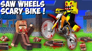 I found A SCARY MOTORBIKE WITH SAW WHEELS in Minecraft  DEADLY BIKE VS VILLAGERS [upl. by Valdis773]