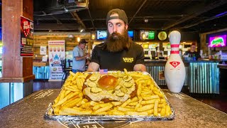 YOU WIN A HUGE TROPHY IF YOU FINISH THIS FOOD CHALLENGE IN A BOWLING ALLEY  BeardMeatsFood [upl. by Sivrat]