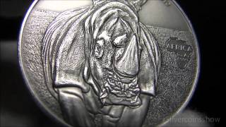 2012 Congo Rhinoceros 1000 Francs  African silver ounce  Antique finish [upl. by Eentruok]