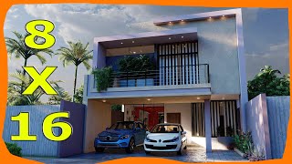 💥 Casa de 8x16 DOS Plantas 5 RECAMARAS 👉Fachadas de Casas Modernas [upl. by Nivaj]