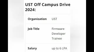 UST DesignationDeveloper IEmbedded Software Requirement namefirmware Developer Trainee [upl. by Rea]