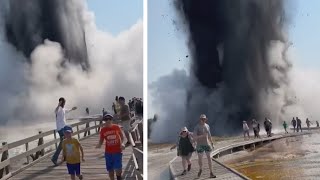 Hydrothermal Explosion Sends Yellowstone Tourists Fleeing [upl. by Belva]