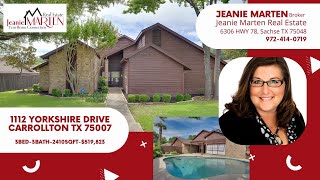 1112 Yorkshire Drive Carrollton TX 75007  Jeanie Marten Real Estate [upl. by Nerral306]