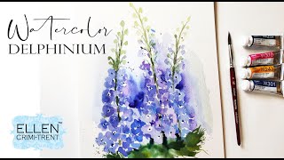 Loose Watercolor Delphinium for Beginners Step by Step Tutorial [upl. by Esilana995]