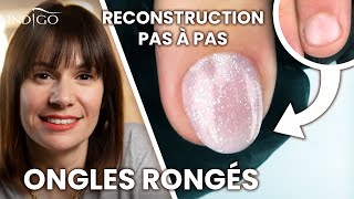 Comment faire un ongle en gel sur ongle rongé  chablon sur ongle tres court  Indigo Nails Français [upl. by Gitt]