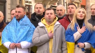 Ukraine’s National Anthem Sung After Russian Missile Attack [upl. by Haberman]