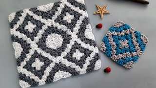 Kilim desenli motif modeli birleştirme  English subtitles crochet yeni motif örnekleri [upl. by Quillon]