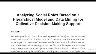 Analyzing Social Roles Based on a Hierarchical Model and Data Mining for Collective Decision Making [upl. by Aibos]