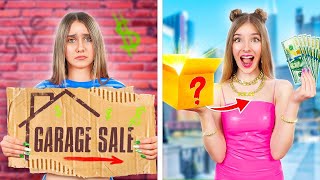 Chica Rica VS Pobre en una Venta de Garage  ¿Quién Puede Ganar más Dinero en 24 Horas [upl. by Ahkos463]