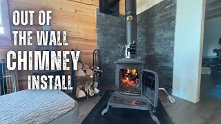 Installing the Wood Stove Chimney Pipe Through the Wall of the Tiny House [upl. by Romain]