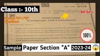 Cbse class 10th English Paper Section B amp C 202324  cbse english sample paper with solution [upl. by Ylellan]