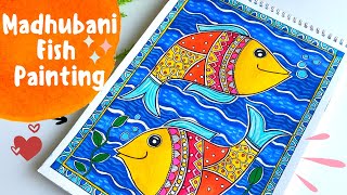 Madhubani Painting for beginners Fish madhubani painting [upl. by Yatnahc]